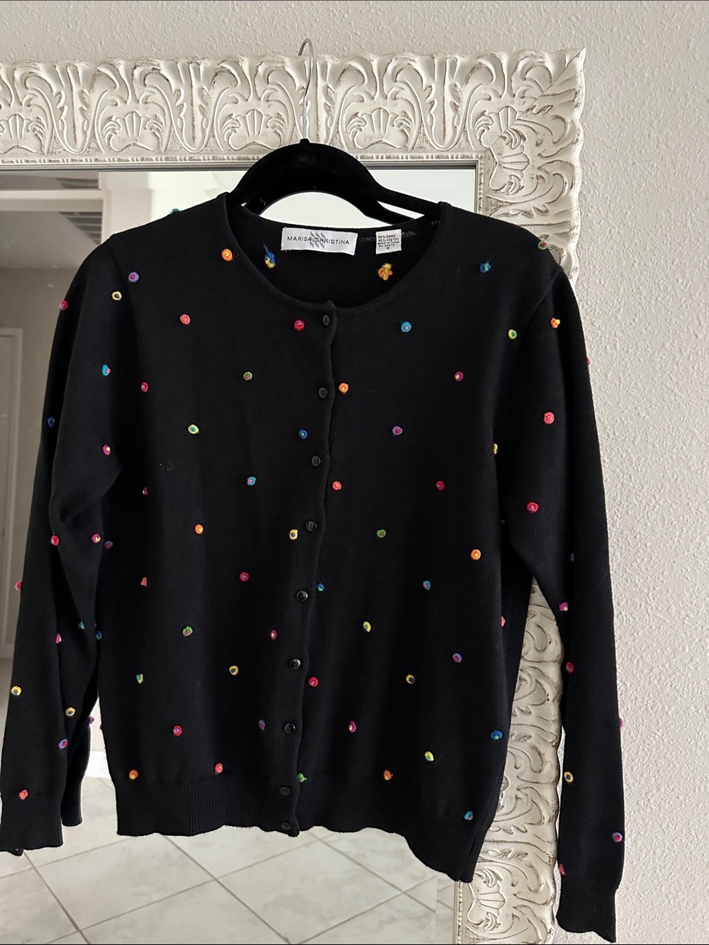 Marisa Christina Vintage Black Cardigan with Multicolor Dots